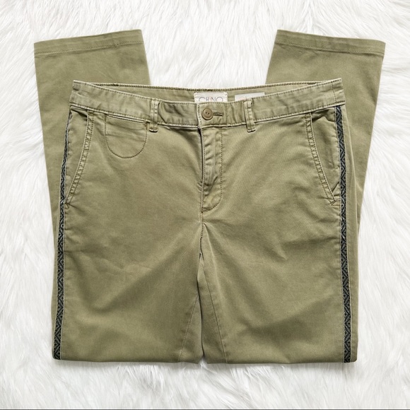 Anthropologie Moss Green Embroidered Side Stripe Straight Leg Ankle Chino Pants - Picture 9 of 12